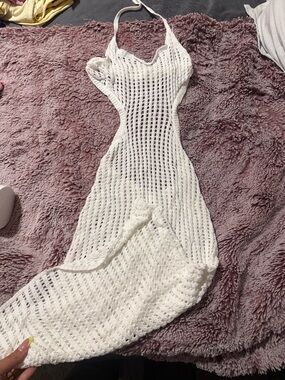 White Crochet Halter Maxi Dress